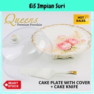 (WY1601C)-CP (RA41) Queens 11.8” Cake Plate with Cover + Cake Knife Tray Serving Cake Bekas Kek