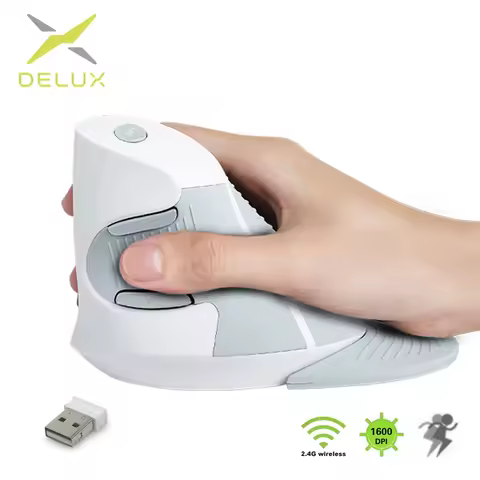 Delux M618GX White Ergonomic Vertical Mouse 6 Buttons Wireless 2.4Ghz Mice Suitable for PC and Lapto