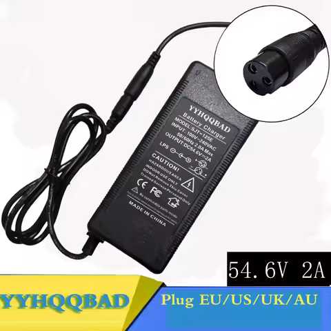 54.6V 2A Charger for 48V lithium battery pack GX16 3-Prong Inline Connector