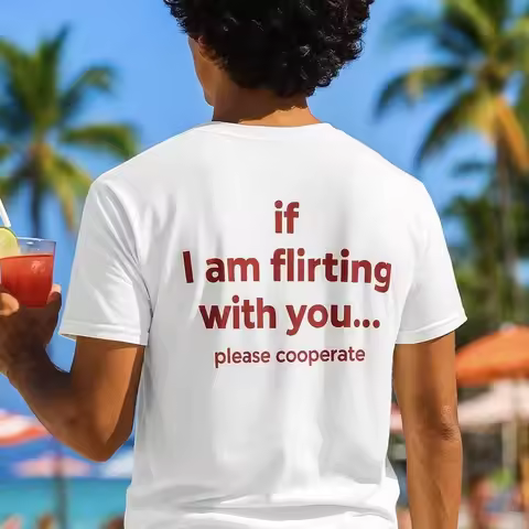 If I Am Flirting with You Please Cooperate Cotton TShirt Funny Oversized Back Print Tee Unisex Bold