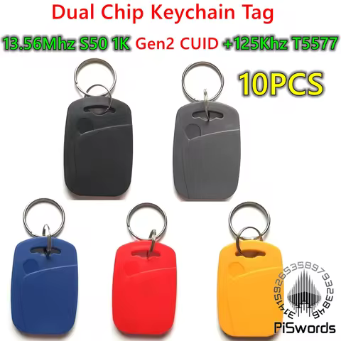 10PCS 13.56Mhz S50 1K 4 Bytes Gen2 CUID And RFID 125 KHz T5577 Dual Chip NFC Fob Keychain Tag Keytag