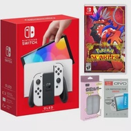 NINTENDO Nintendo Switch OLED White Console Bundle + 1x Pokemon Scarlet + 1x Crystal Case + 1x Screen Protecter