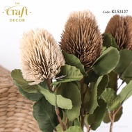 The Craft Decor 57cm Banksia Flower Spray | Bunga Hiasan | Floral Home Wedding Decoration | Cone Flo