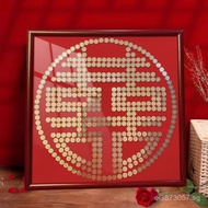Wedding Five-Cent Coin with "Double Happiness" Character Photo Frame, Wedding Room Hundred Happiness
