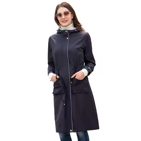 Fashion Hooded Trench Coat Women's Long Style Spring Autumn Female Coats Tops High Quality Waterproo