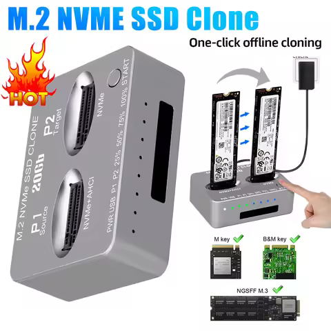 Dual-Bay M.2 NVME SSD Clone USB3.2 Type C External Hard Disk Box Gen2X 20Gbps M/B M Key M.2 M.3 NVME