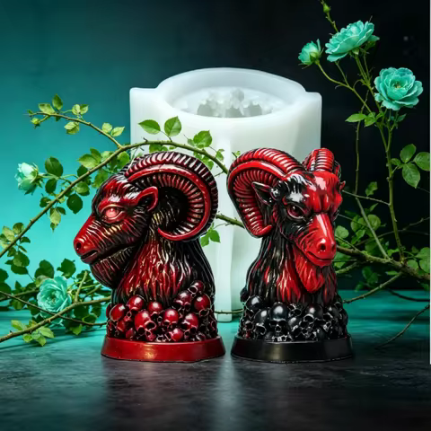 3D Baphomet Ram Goat Skull Silicone Candle Mold Gothic Halloween Scented Candle Resin Soap Mould Hom