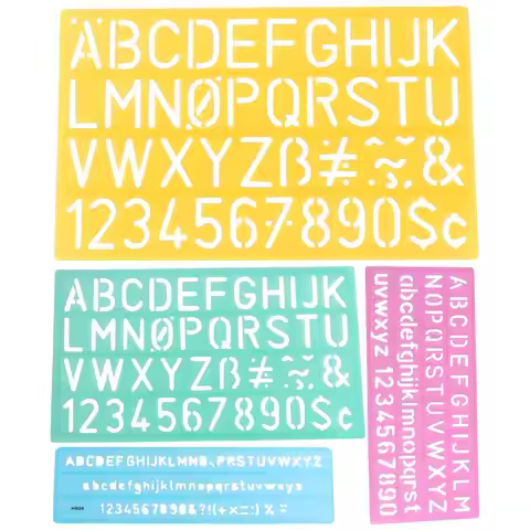 4pcs Craft Scrapbook Letter Stencil Design Colorful Plastic Numbers With Ruler For Painting Crafts G