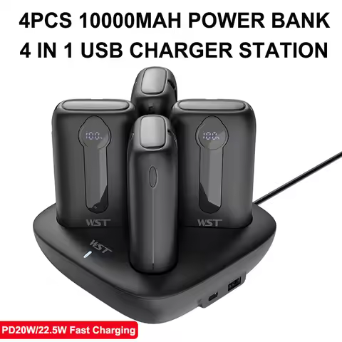 4pcs Portable Mini Power Bank 10000mAh 22.5W PD QC3.0 Fast Charger Powerbank with USB Charging Stati