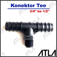 Tee Connector T External Thread Male 3/ 4" 25 mm to Hose 1/2" 20 mm ICS033