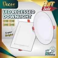LED Recessed Downlight 12W 15W 18W 24W 4" 6" 8" LED Recess Downlight Round / Square Lampu LED Downli