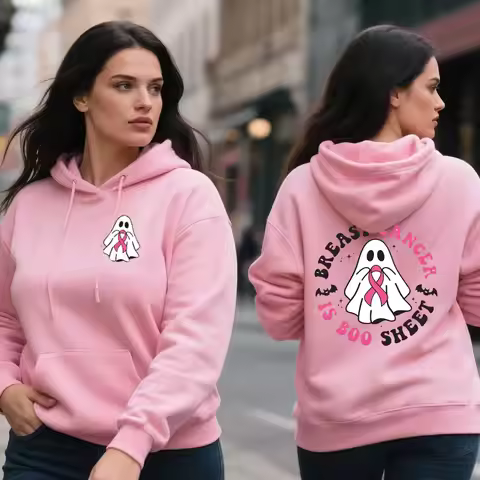 Breast Cancer Is Boo Sheet Awarenes Print Hoodies Pink Ribbon Halloween Halloween Ghost Hoodie Winte