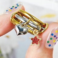 Heart Star Pendant Charm Rings For Women Gold Color INS Zircon Stainless Steel Spinelli Kilcollin Ri