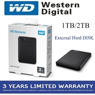 WD Elements Hard Disk HDD 1TB/2TB Hard Drive External HDD USB 3.0 Portable Untuk Desktop Laptop /PC/PS4/Xbox