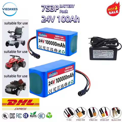 Lifepo4 24v batteries Power Bank VIEDAKES Brand New 24V 100Ah 7S3P 18650 Battery Pack Long Lifespan 