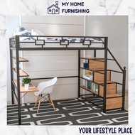 ✏️ 📚Loft Bed With Desk Single Queen Katil With Study Table Save Space Metal Frame Double Decker Bunk Bed Kid Children