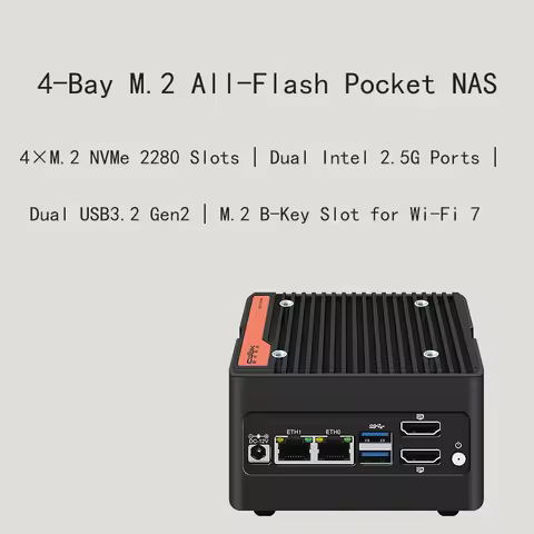 N150 Pocket NAS | 4×M.2 NVMe 2280, Dual 2.5G Intel LAN, DDR5 4800 SO-DIMM Max 48GB, Win10/11 Linux S