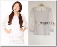 【WildLady】 be radiance初秋最新甜美蕾絲拼接袖雪紡上衣
