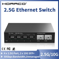 HORACO 2.5GbE Switch 2.5GBASE-T 4 Port 2.5G RJ45 with 2 Port 10G SFP+ Fanless Plug and Play Network 