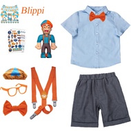 English Teacher Blippi Costume for Kids Boy Shirt Suspenders Shorts Glasses Hat Terno OOTD Cosplay H