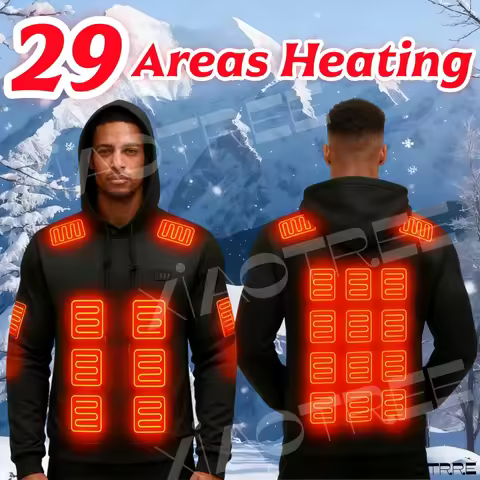 29 Areas Heated Vest Men Hooded thermal sweatshirt Winter Womens Electric USSB Heater Camping Therma