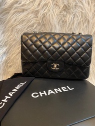 Chanel CF classic flap jumbo (30cm) 羊皮黑銀