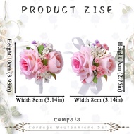 Campsis Wedding Corsage Pink Corsage and Boutonniere Set Prom Flower Wrist Corsagefor Homecoming Par