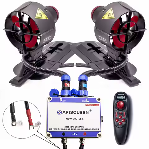 APISQUEEN 24V U92 Pro Set Underwater Thruster, 21.4Kg/47.18Lbs Thrust With ESC And RC For Fishing Bo