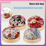[Beautyoufeel] Vintage Embroidery Pin Cushions Half Round Pin Pad With Wooden Base Needle Holder For