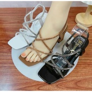 Luxury sandal heel with elastic back and cross stone strap, super pretty, fashionable, easy to wear,