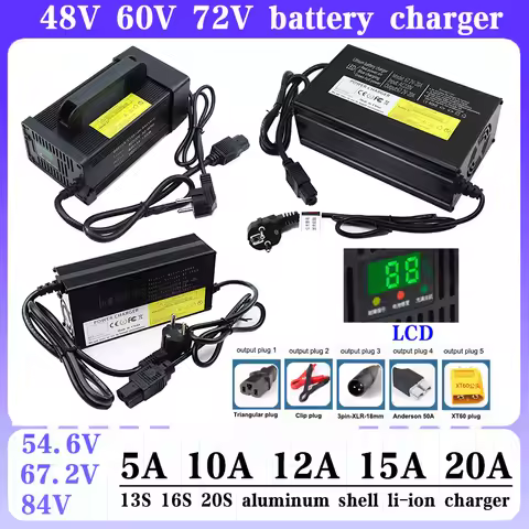 54.6V 67.2V 84V 5A 8A 10A 12A 15A 20A Smart Lithium Battery Fast Charger for 13S 16S 20S Lipo Li-ion