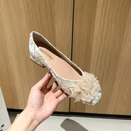 777-D8 National Style Single Shoes Women Fashion All-Match Square Toe Rhinestone French Mid-Heel POL