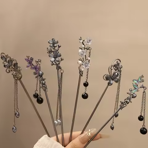 Neo Chinese Style Hairpin For Women Elegant Exquisite Butterfly Flower Tassel Hair Stick Girls Fashi