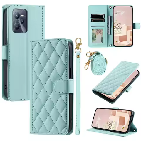 Luxury Case For OPPO Realme C61 Crossbody Leather Flip Book Etui For Realme C67 C65 C63 C61 C25y C21