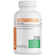 Bronson Vitamin B6 100mg Premium Vitamin B6 Supplement, 250 Tablets