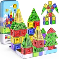 Sparkling Diamond Mini Magnetic Tiles, 40PCS Travel Magnetic Tiles with Metal Case, Portable On-The-