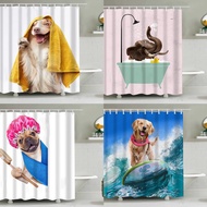 3D New dog Pet Bathroom Curtain With Loop Waterproof Anti-Fungal Shower Must Wait (Must Wait Wait)