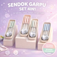 Spoon Fork Set 4in1 Premium I Case Travel Stainless Steel I Spoon Fork Chopsticks Set 205