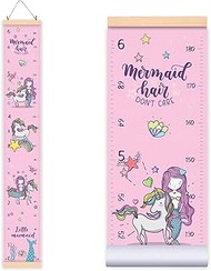 Height Growth Chart for Kids Unicorn Mermaid - Baby Measuring Canvas Ruler. Nursery Hanging Wall Dec
