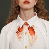 Original Hand-Painted Fox Narrow Silk Scarf Cartoon Peripheral Retro Long Strip Scarf with Suit Shir