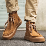 ZzPopular Retro Pocket Shoes Kangaroo Boots Men's Genuine Leather Short Height Increasing Desert Boots New British Style