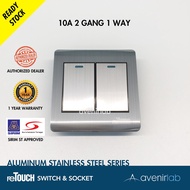 reTouch Aluminum Stainless Steel 2 Gang 1 Way Slim Curved Designer Aluminum Face Wall Switch SIRIM A