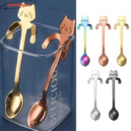 SPIRAKOGEO 1/4pcs Mini Cat Coffee Spoon, Stainless Steel Cute Cat Stainless Steel Teaspoon,  Tablewa