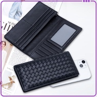 +Invoice Genuine Leather Sheepskin Braided Long Clip Half Fold Wallet Clutch Bag Coin Document Credi