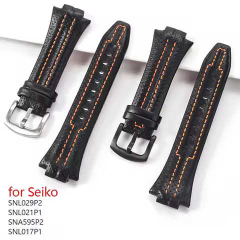 Leather Watch Strap for Seiko SNL017P1 SNL029P2 SNA595P2 SNL021P1 Waterproof Wristband 15x27mm Brace