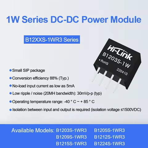 Hi-Link B1205S-1WR3 B1212S-1WR3 B1224S-1WR3 1W 3.3V/5V/9V/12V/15V/24V DC-DC Power Converter Module S
