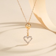 Lanme Jewelry Kalung Rantai Bola Kristal Cinta Berlapis Emas Stainless Steel Anti Luntur Aksesoris P