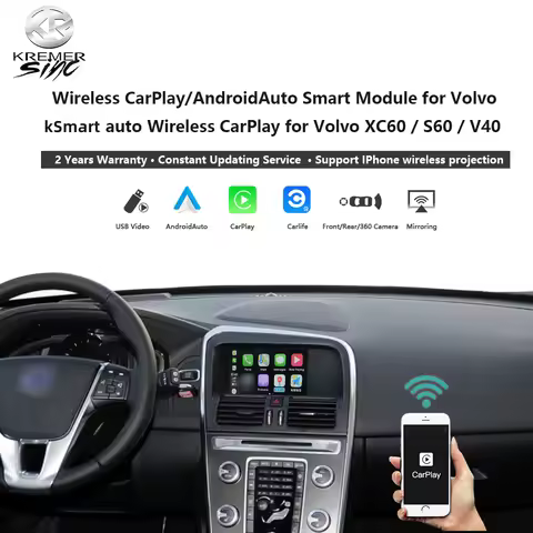 KSmart Auto Wireless CarPlay AndroidAuto Retrofit Box for 2015-2019 Volvo V40 XC70 XC60 S60 V60 V70 