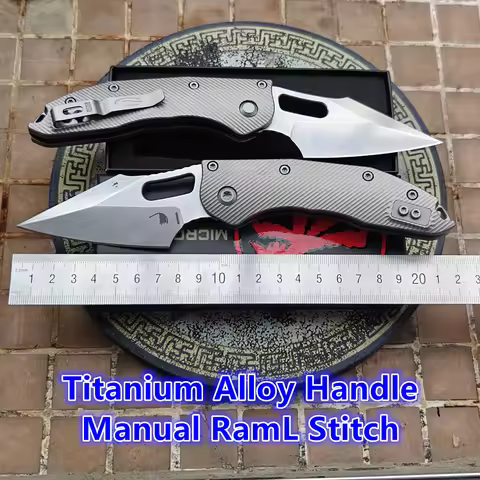 JUFULE Stitch RamL Manual Titanium Handle Ceramics Bearing Mark M390MK Blade Hunting Outdoor Fish ED