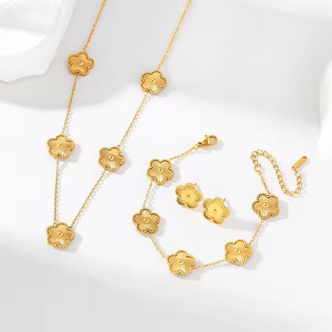 Bracelet necklace, stainless steel five-leaf clover jewelry set, classic women's new fashionable jew
